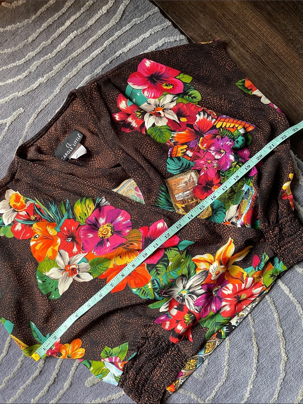 Vintage Carole Little Tropical Floral Wrap Top Pull On Cropped Pants Size Medium - Picture 9 of 15